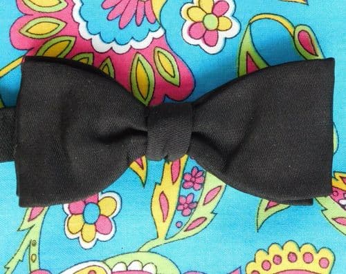 Silk and cotton black bow tie made in England vintage 1960s pique texture